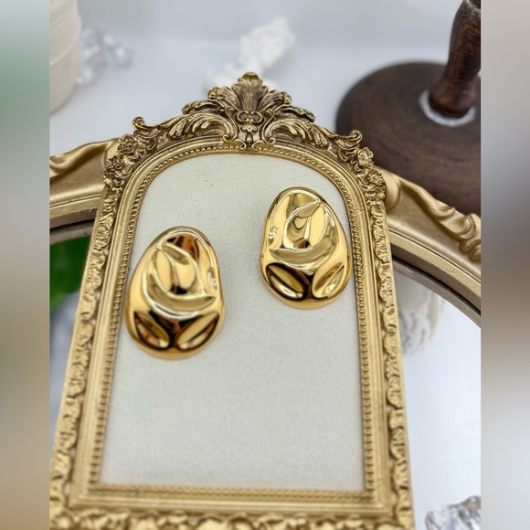 Sculptural Gold Drop Earrings | Hypoallergenic Stainless Steel | Modern Organic - Picture 7 of 9